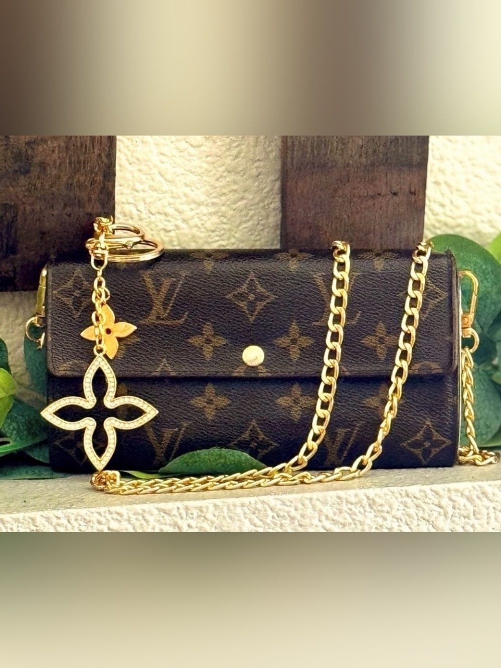 Louis Vuitton Monogram Fleuri Long Wallet Brown converted Crossbody